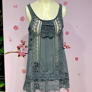 NWT Wet Seal Cotton Blend Crochet Designed Grayish Blue Top Dress Women's Sz XS